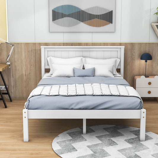 Wood Full Size Vintage Platform Bed Frame with Headboard