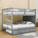 Full Size Bunk Beds with Stairs and Trundle, Storage for Kids, Adults