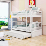 Twin Over Twin Convertible Bunk Bed with Twin Trundle - [Wooden]