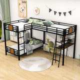 Twin Over Twin Loft Triple Bunk Beds with Desk and Storage for Kids - Metal