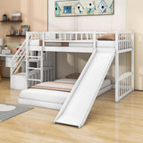 Twin Over Twin L-Shaped Floor Bunk Beds with Stairs and Slide for Kids