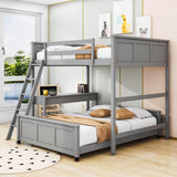 L-Shaped Full Over Full Bunk Beds with Desk and Storage Drawers Wooden