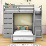 Smart Twin Over Twin Bunk Beds with Desk and Storage Chest, Drawers