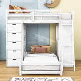 Smart Twin Over Twin Bunk Beds with Desk and Storage Chest, Drawers