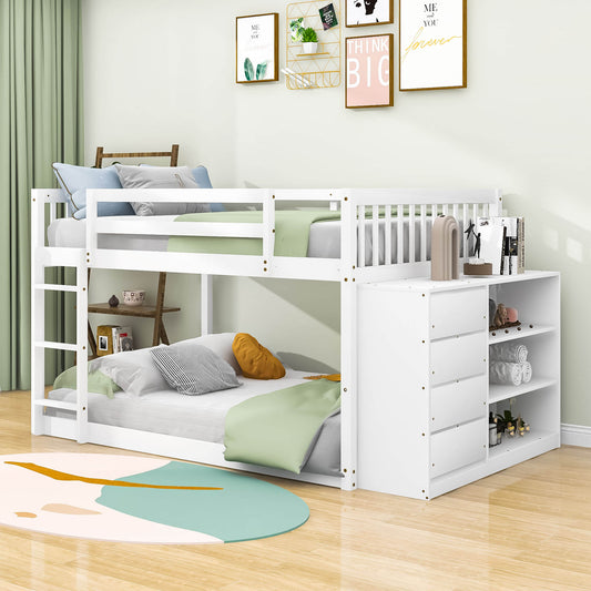 Low Full Over Full Bunk Beds for Kids, Toddlers with Storage - [Wood]