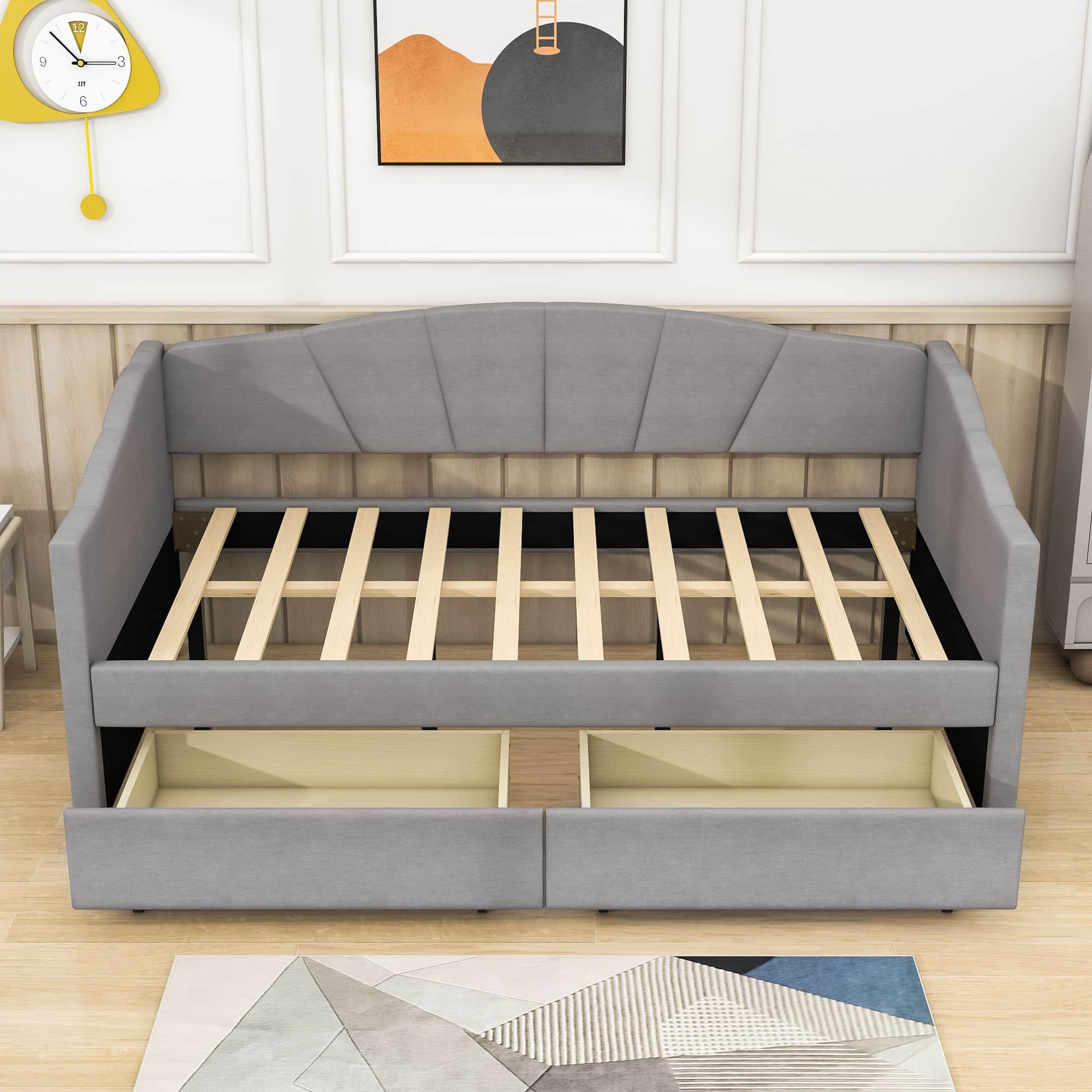 Velvet Upholstered Twin Daybed with Storage - [Drawers]