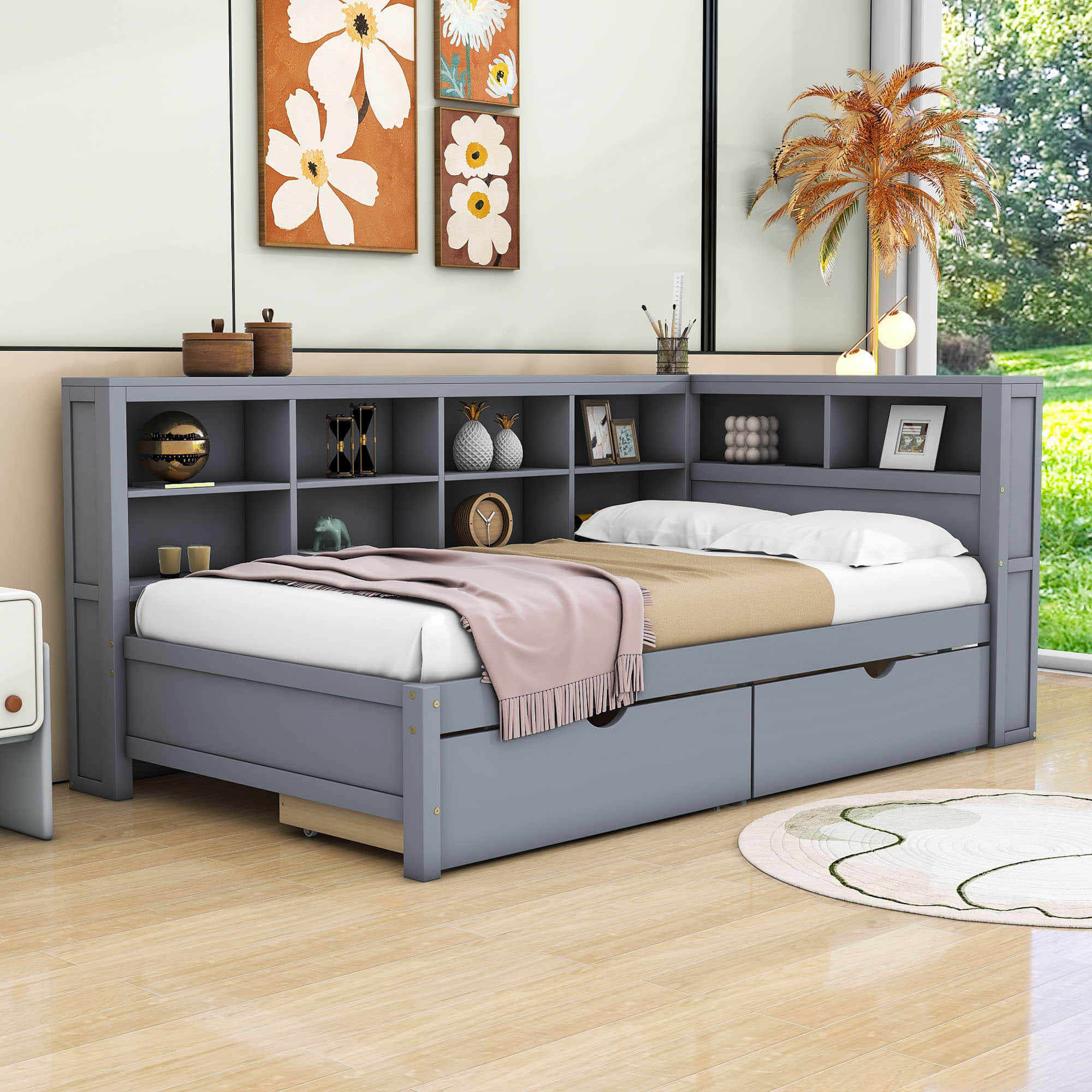 Modern Smart Kids Twin Size Daybed with Storage Drawers and Shelf