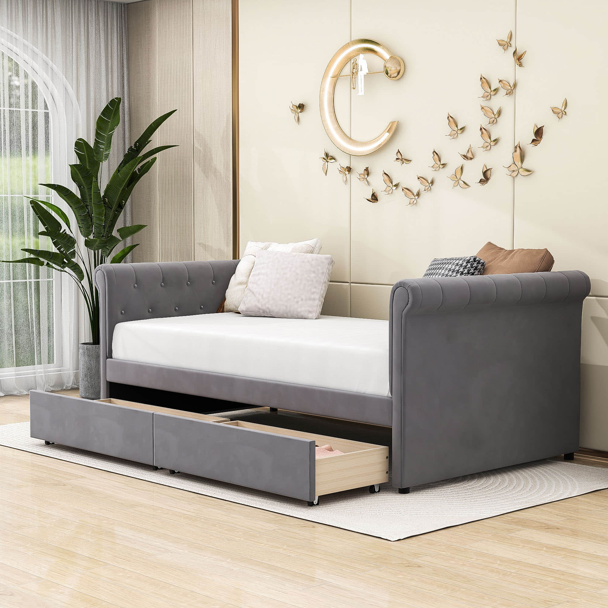 Modern Luxury Twin Size Upholstered Daybed with Storage for Adults