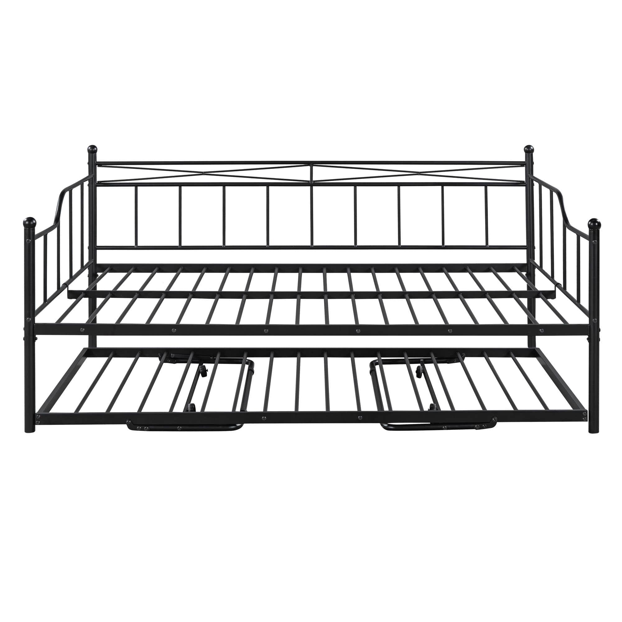 Metal Full Size Daybed with Foldable Pop-Up Trundle