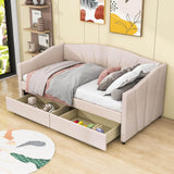 Velvet Upholstered Twin Daybed with Storage - [Drawers]