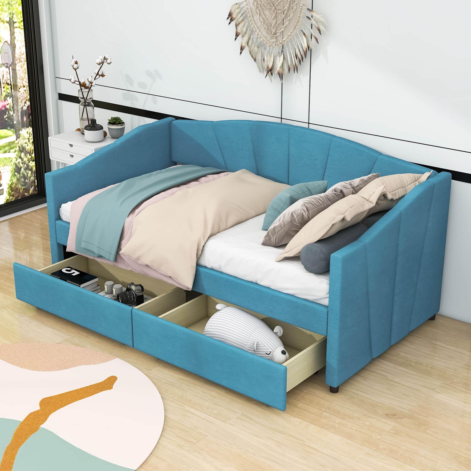 Velvet Upholstered Twin Daybed with Storage - [Drawers]