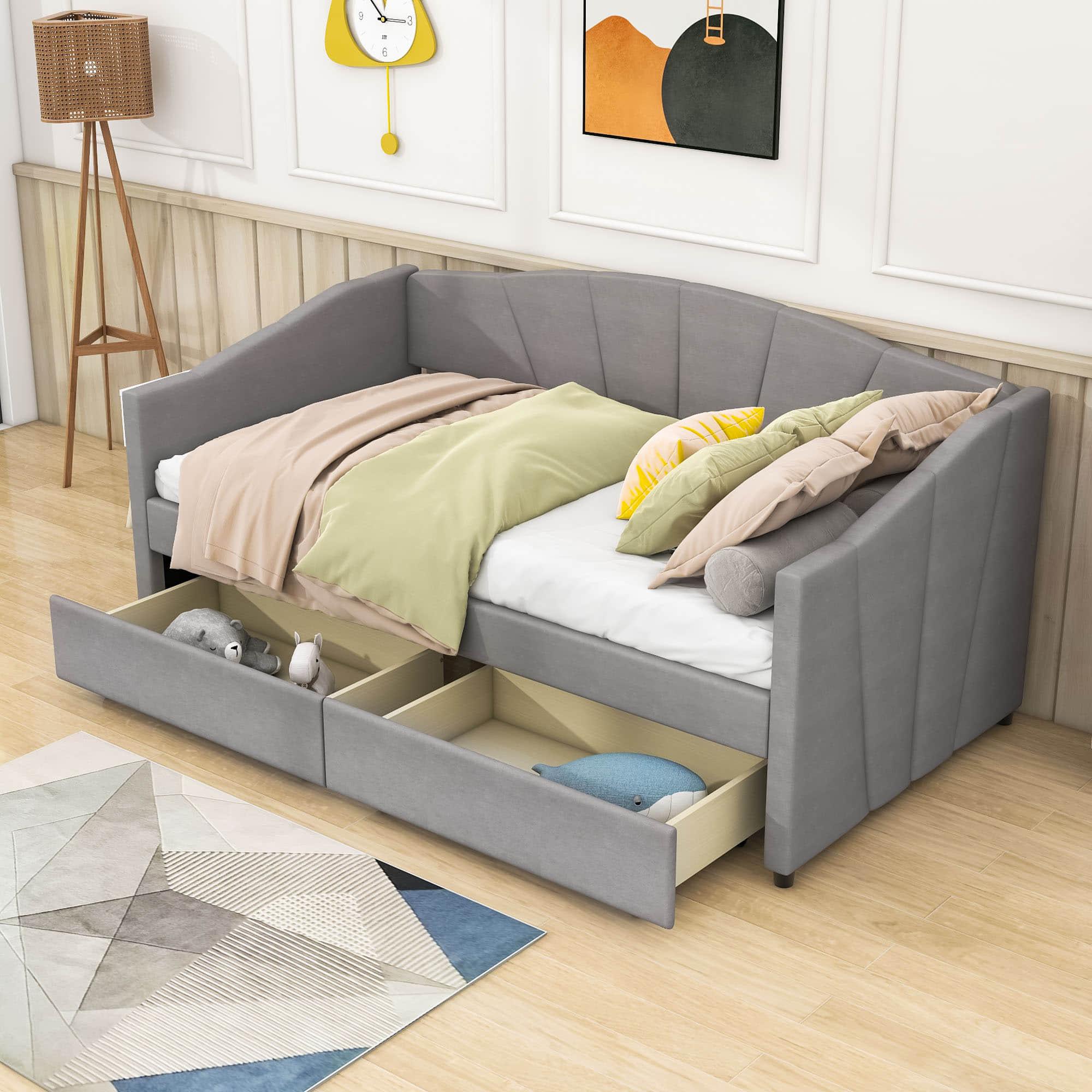 Velvet Upholstered Twin Daybed with Storage - [Drawers]