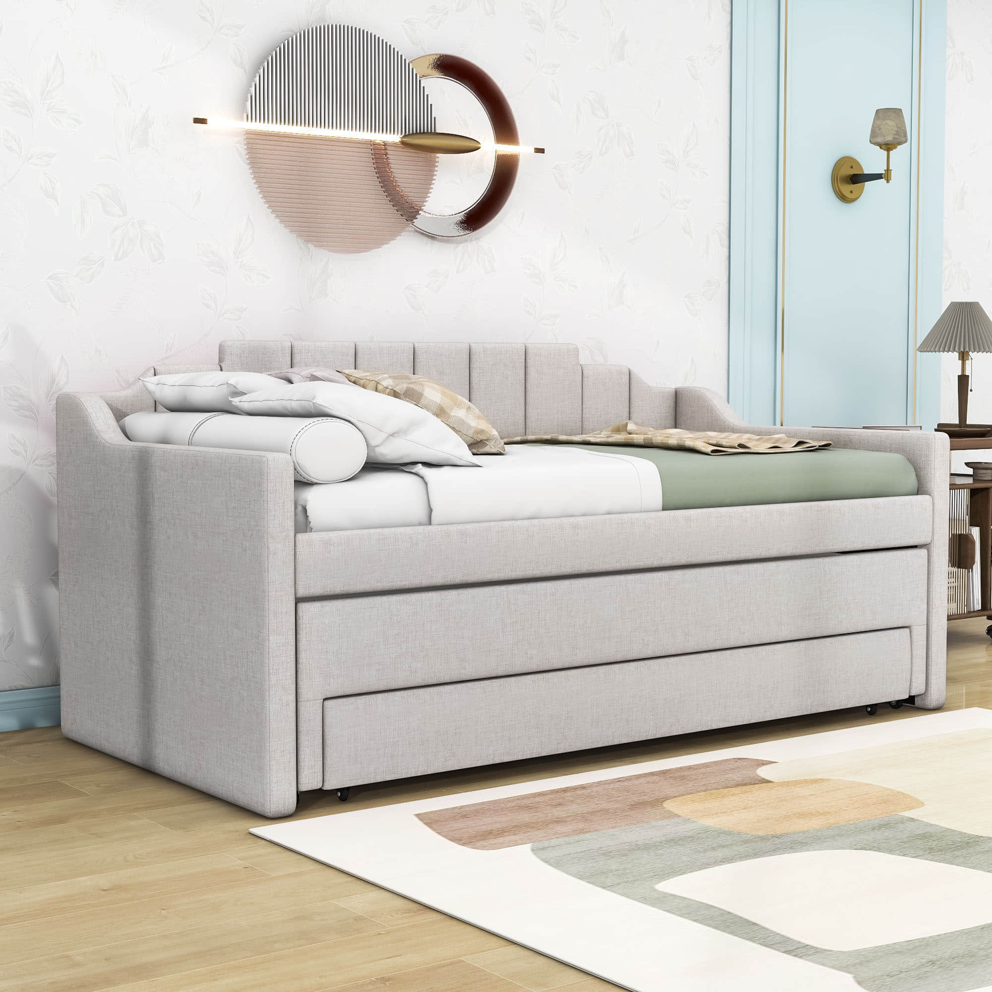 Twin Upholstered Daybed with Trundle and Storage - [Drawers, Linen]