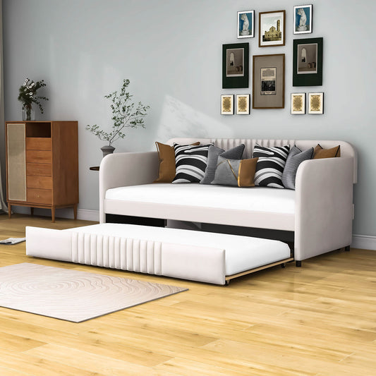 Modern Twin Upholstered Daybed with Trundle Bed - [Sofa Bed in Living Room]