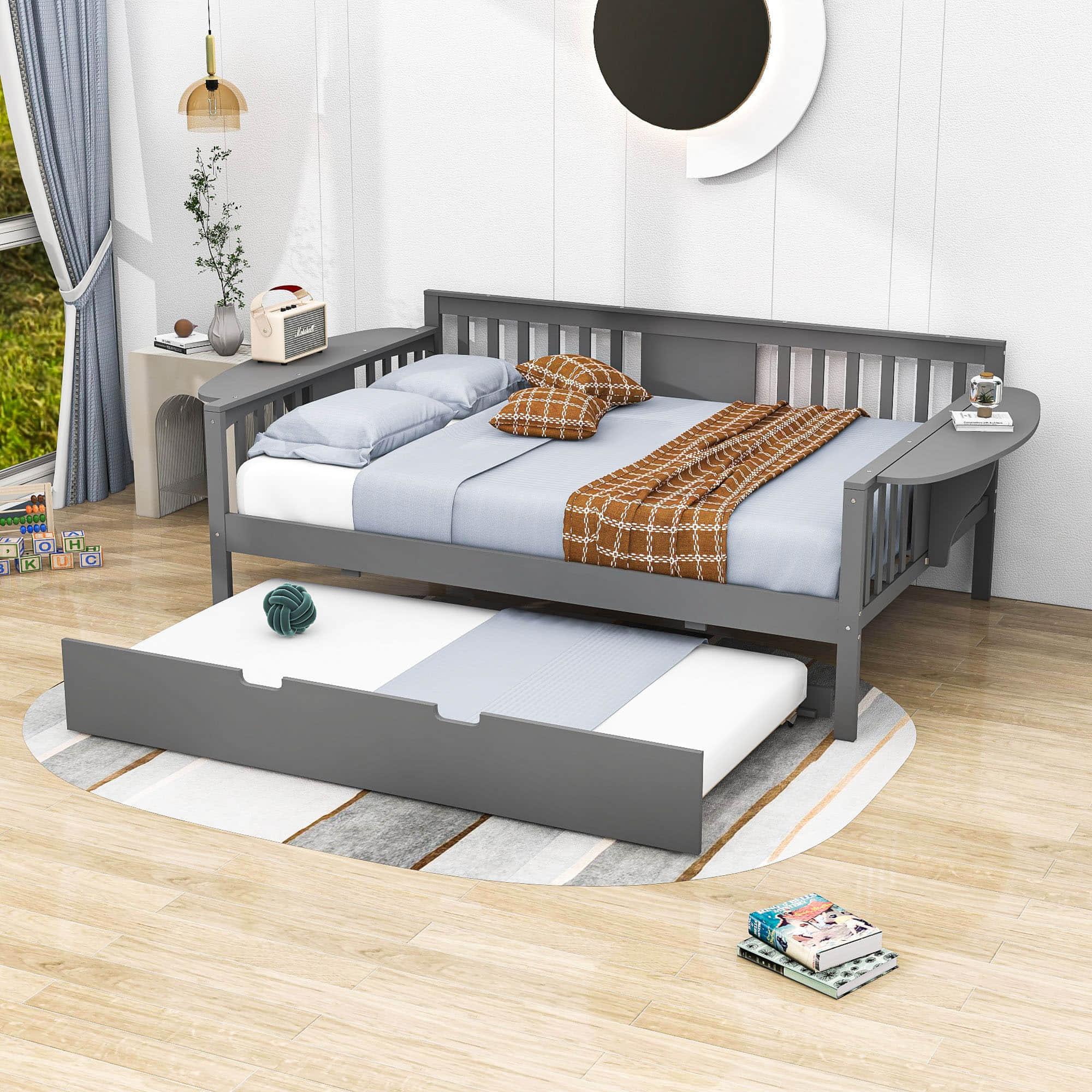 Wooden Full Size Daybed with Trundle Bed and Storage