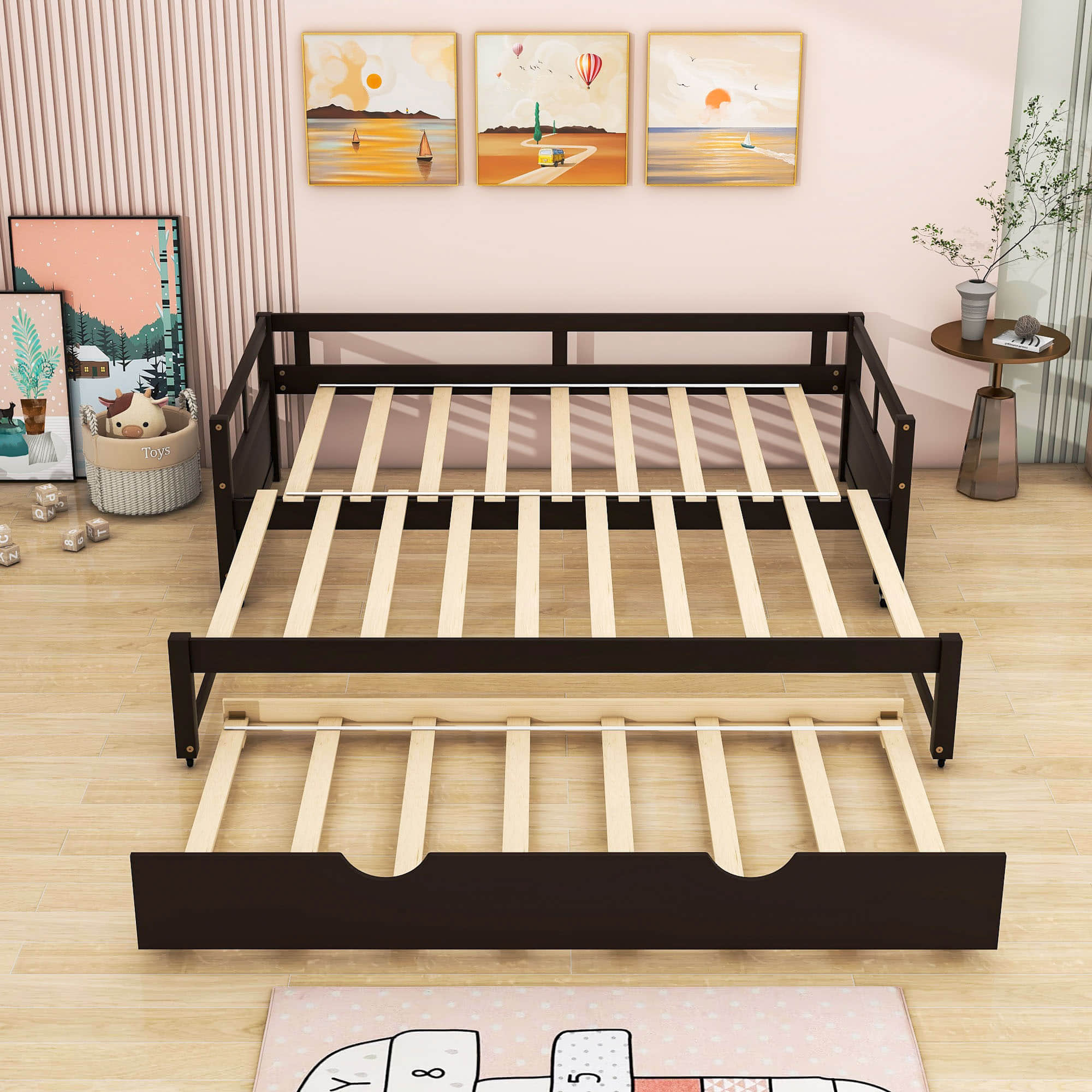 Modern Wood Twin / King Extendable Daybed with Twin Trundle