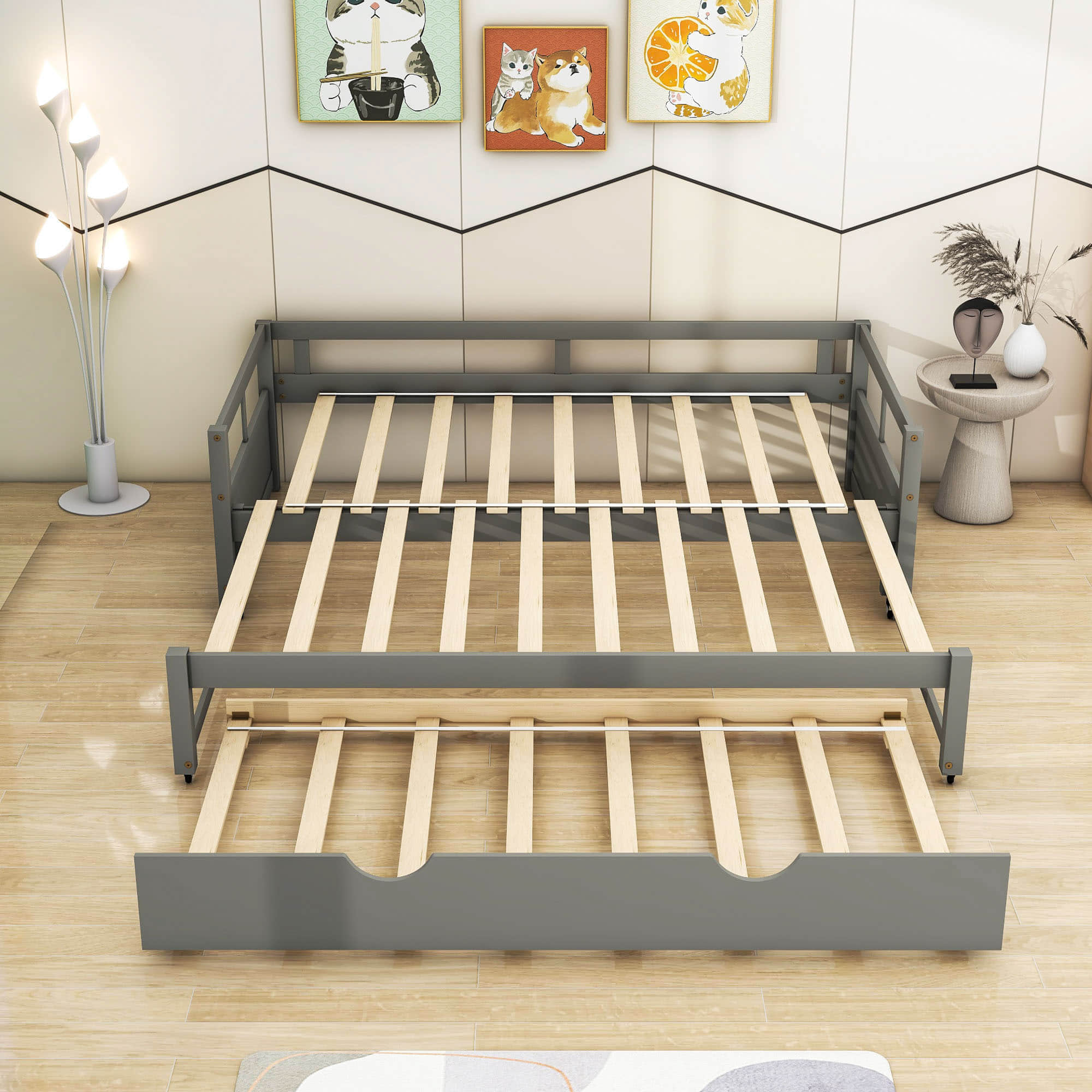 Modern Wood Twin / King Extendable Daybed with Twin Trundle