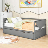 Modern Wood Twin Daybed with Trundle Bed and Foldable Shelves