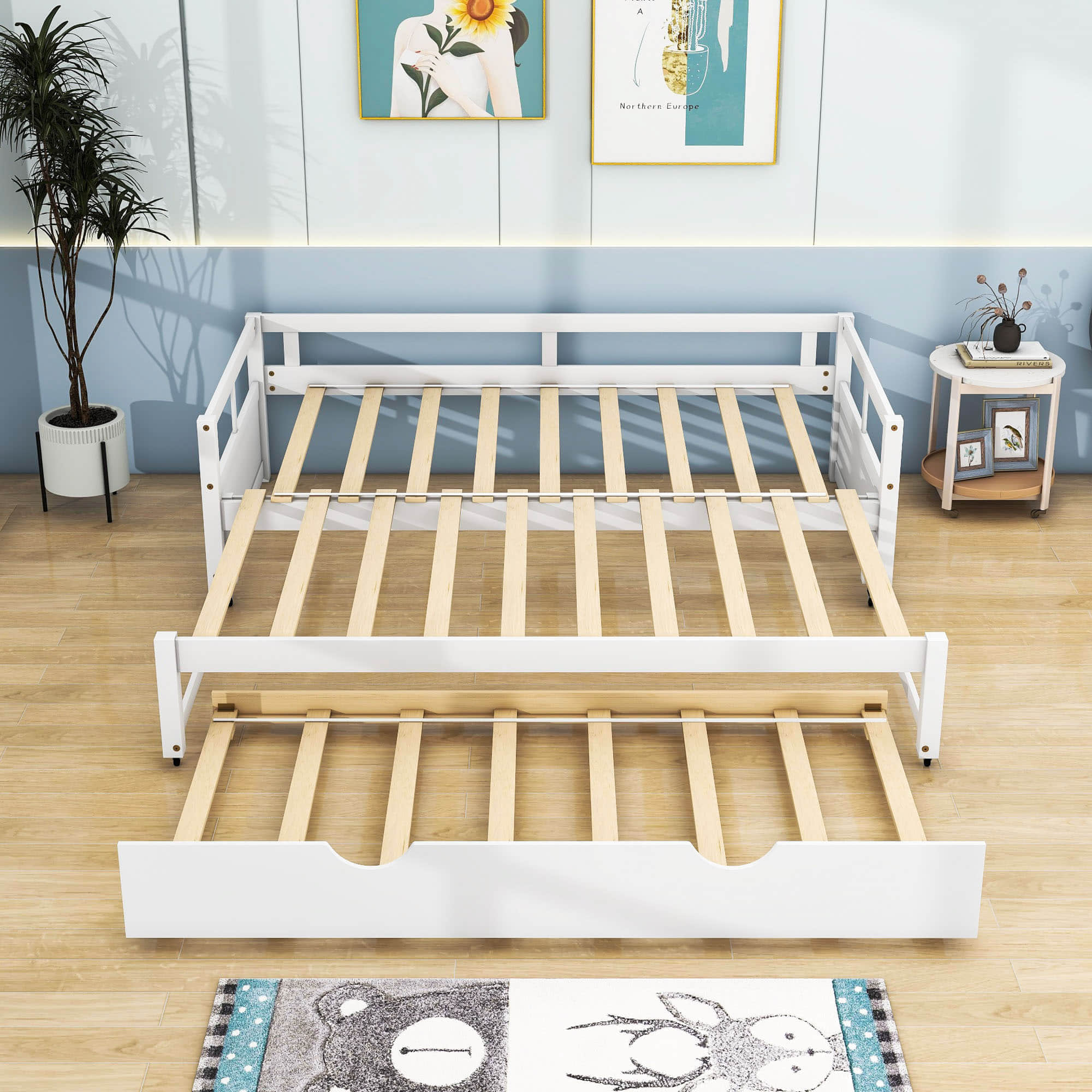 Modern Wood Twin / King Extendable Daybed with Twin Trundle