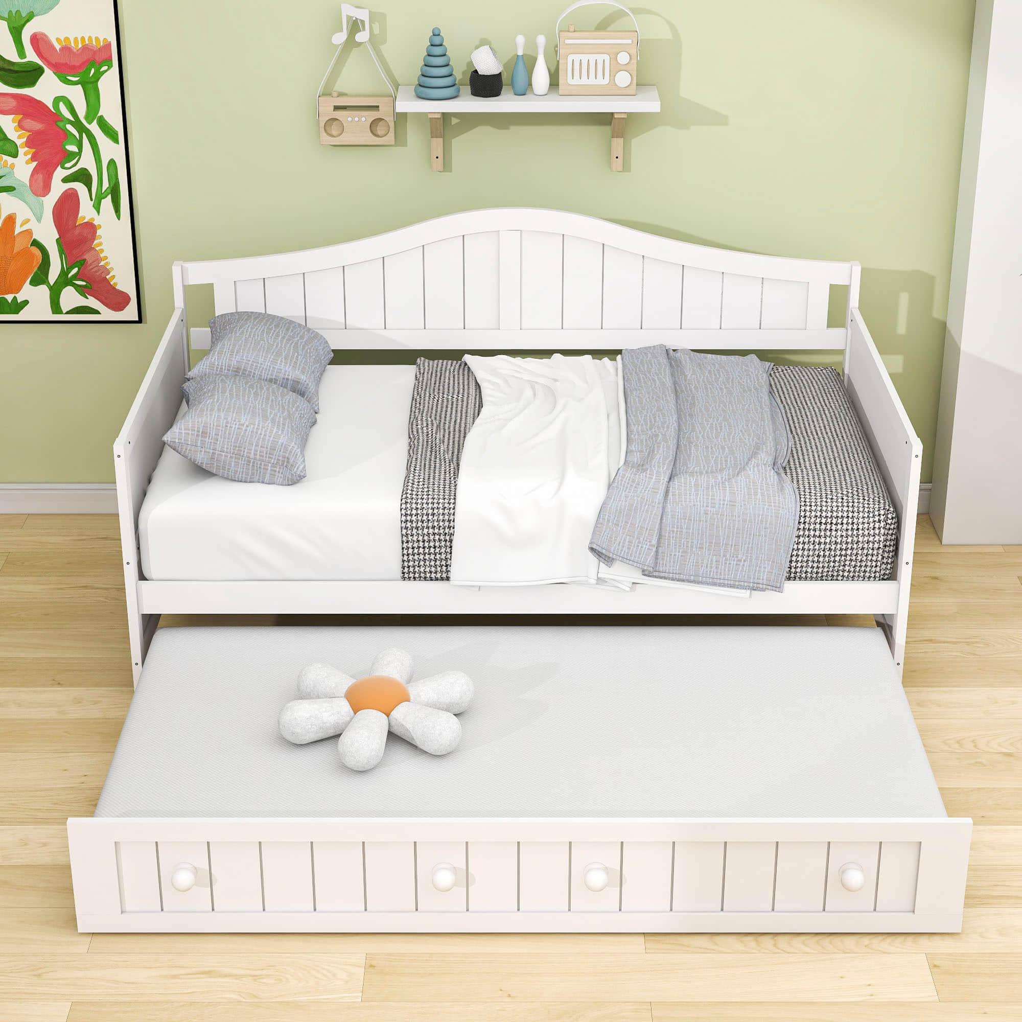 Wood Twin Daybed with Trundle and Arch Back