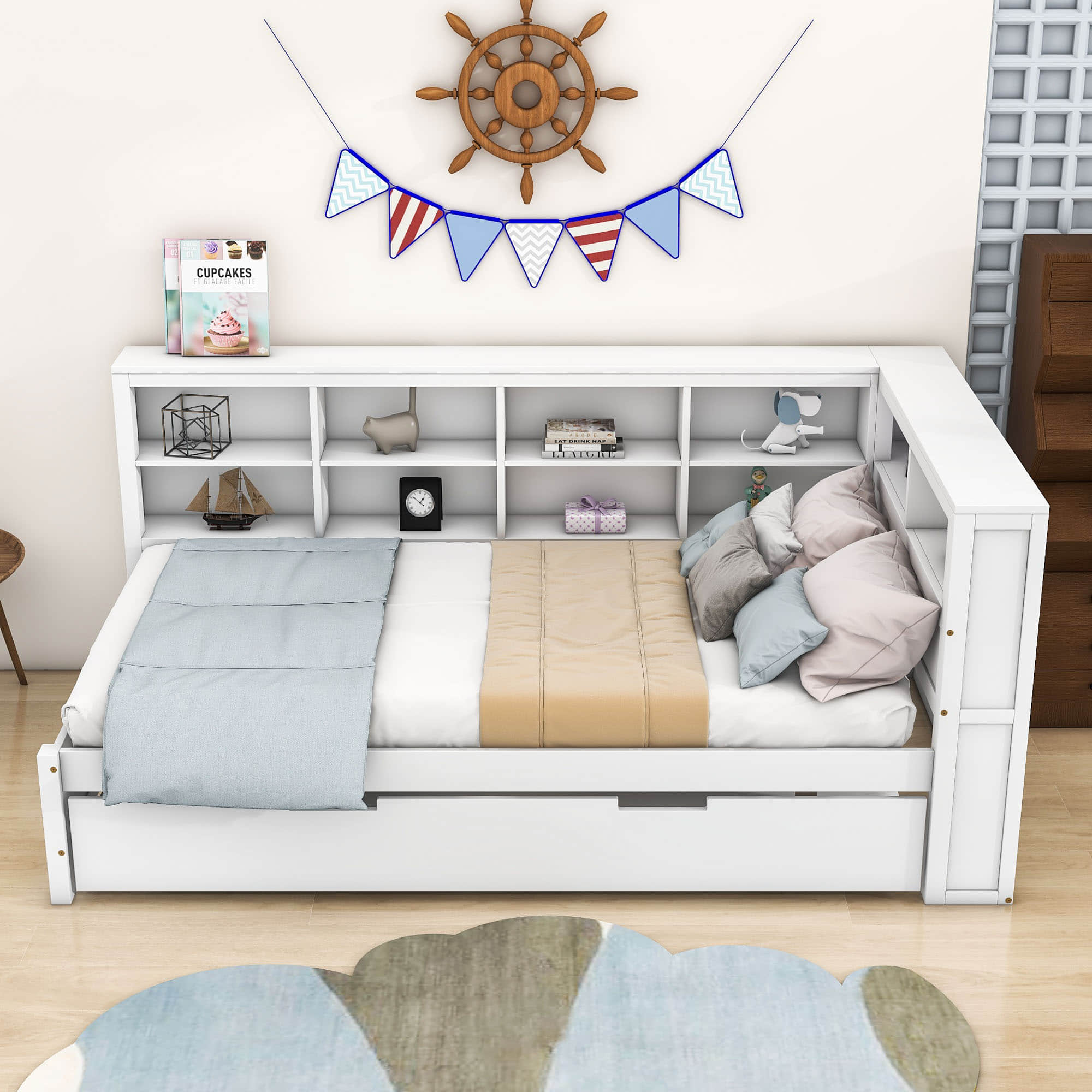 Modern Smart Wood Twin Daybed with Twin Trundle and Storage