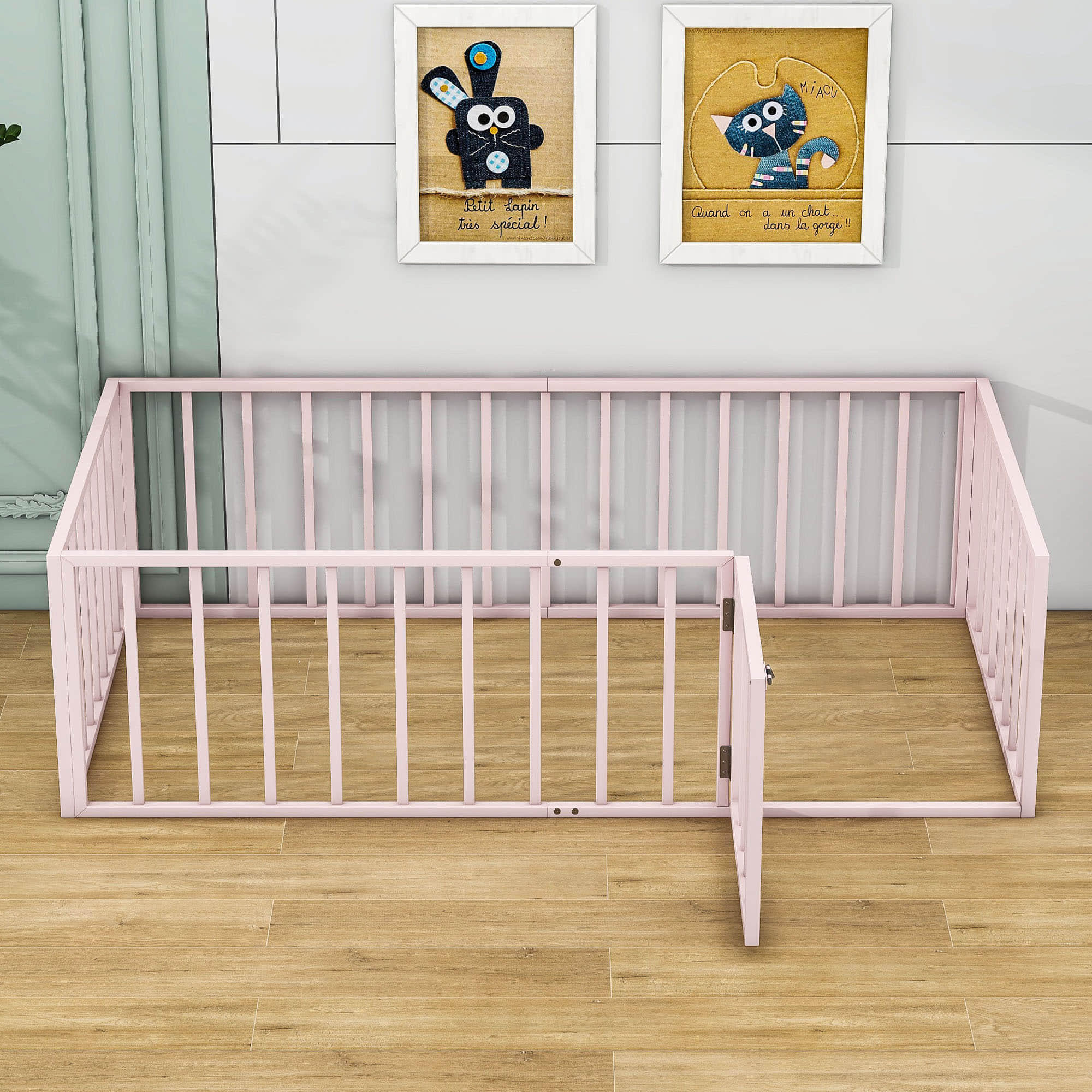 Montessori Twin Metal Toddler Floor Bed with Rails for Kids