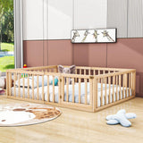 Wooden Queen Size Floor Toddler Bed with Rails and Door