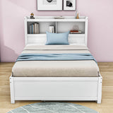 Full Platform Bed Frame with Twin Trundle and Storage Headboard, USB