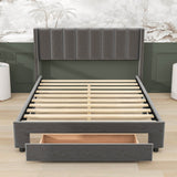 Velvet Queen Size Upholstered Platform Bed Frame with Headboard and Storage