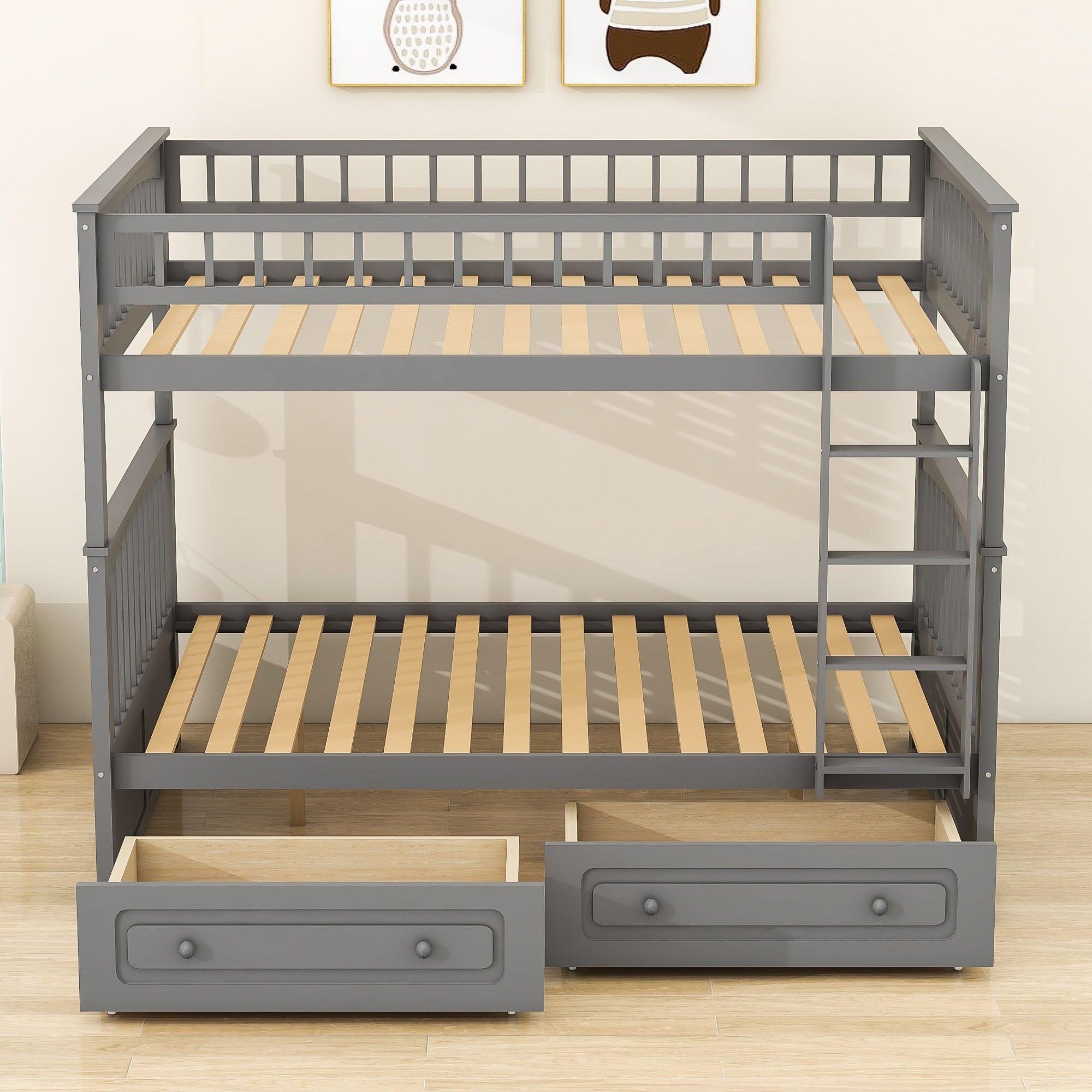 Full Over Full Bunk Beds with Storage Drawers for Kids - [Wood, Convertible, Small Room]