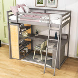 Twin Loft Bed with Desk and Storage Shelves for Adults, Teens