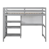 Wooden Twin Loft Bed with Desk and Storage Shelves for Adult, Kids, Junior