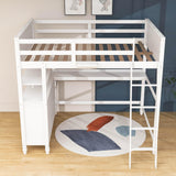 Full Size Loft Bed with Desk and Storage Dresser for Adult, Kids - [Wood, Drawers, Shelves]