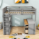 Full Size Loft Bed with Desk and Storage Drawers, Shelves for Adults, Kids - [Wood]