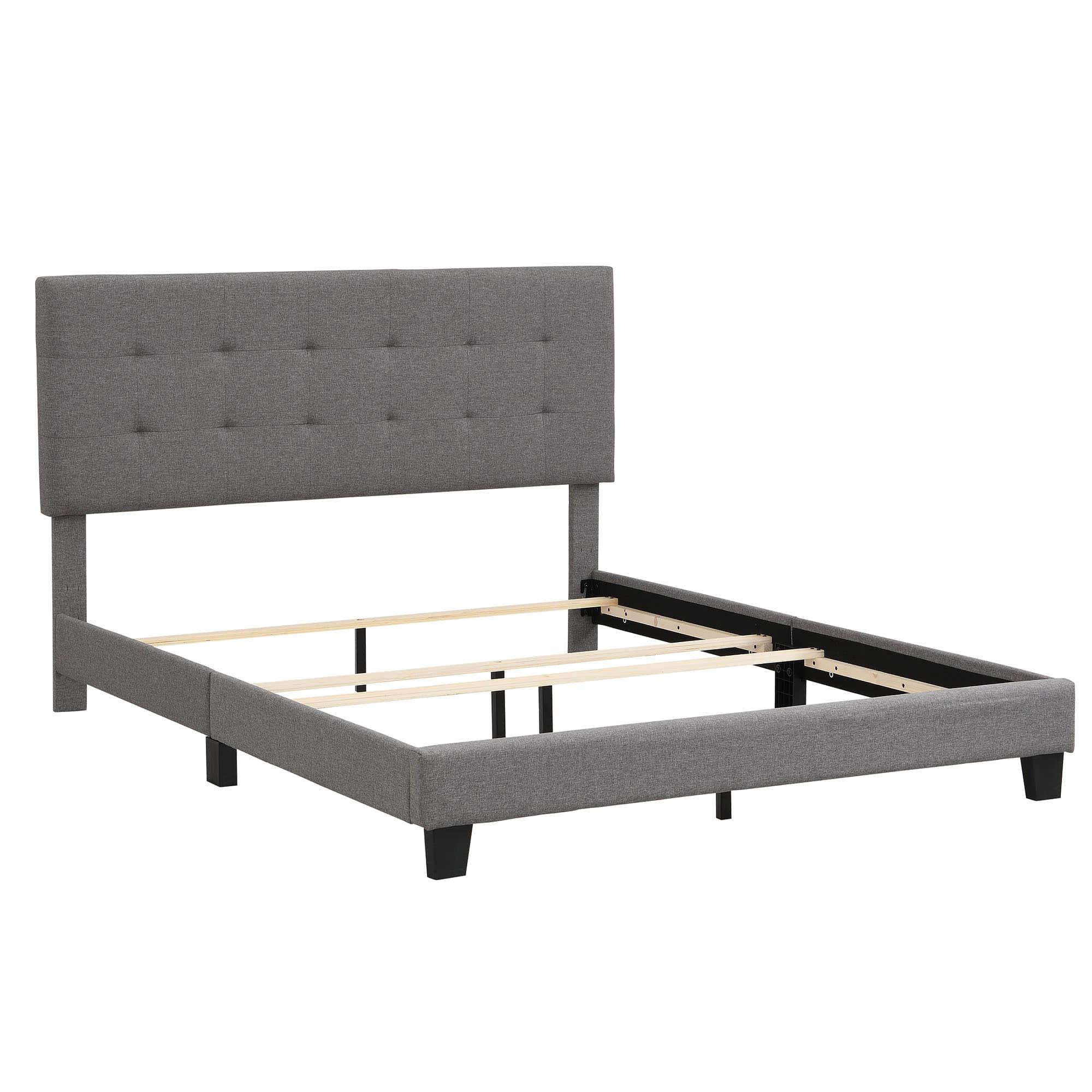 Queen Size Linen Upholstered Platform Bed with Tufted Headboard