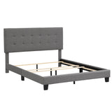 Queen Size Linen Upholstered Platform Bed with Tufted Headboard