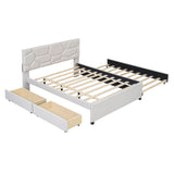 Full Size Upholstered Platform Bed with Trundle and Storage - [Drawers, Linen]