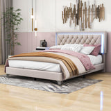 Modern Queen Size Upholstered Bed Frame with LED Lights and Headboard