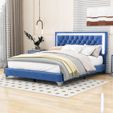 Modern Queen Size Upholstered Bed Frame with LED Lights and Headboard