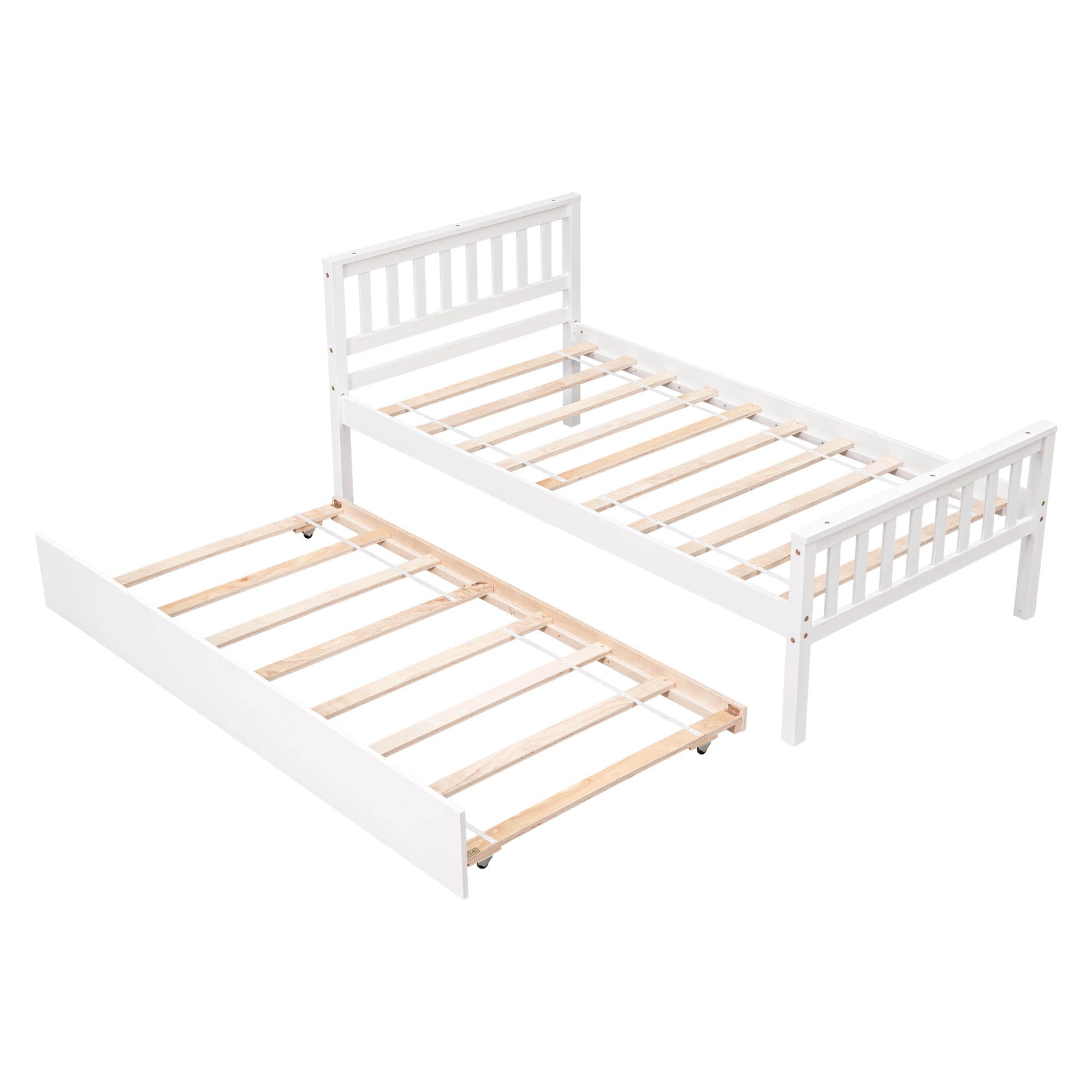 Twin Platform Bed Frame with Twin Trundle and Headboard - [Wooden, Footboard]