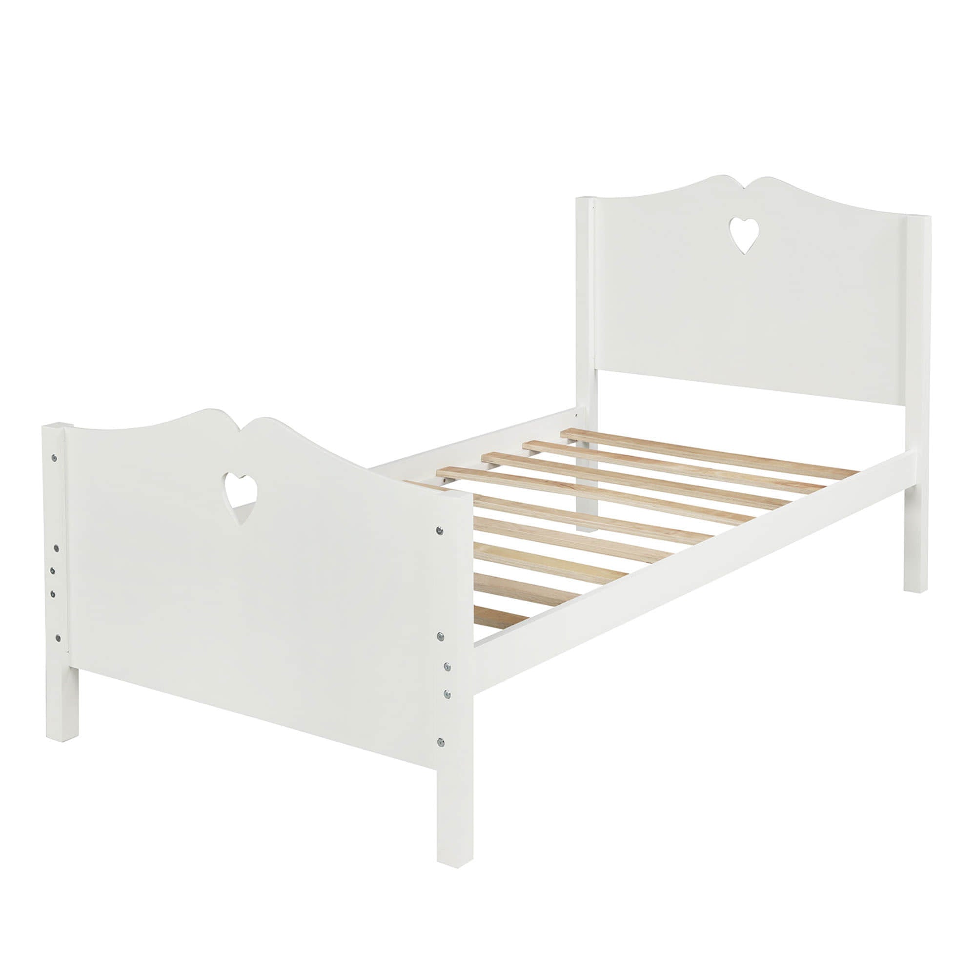 Wood Girls Twin Platform Bed with Headboard and Footboard