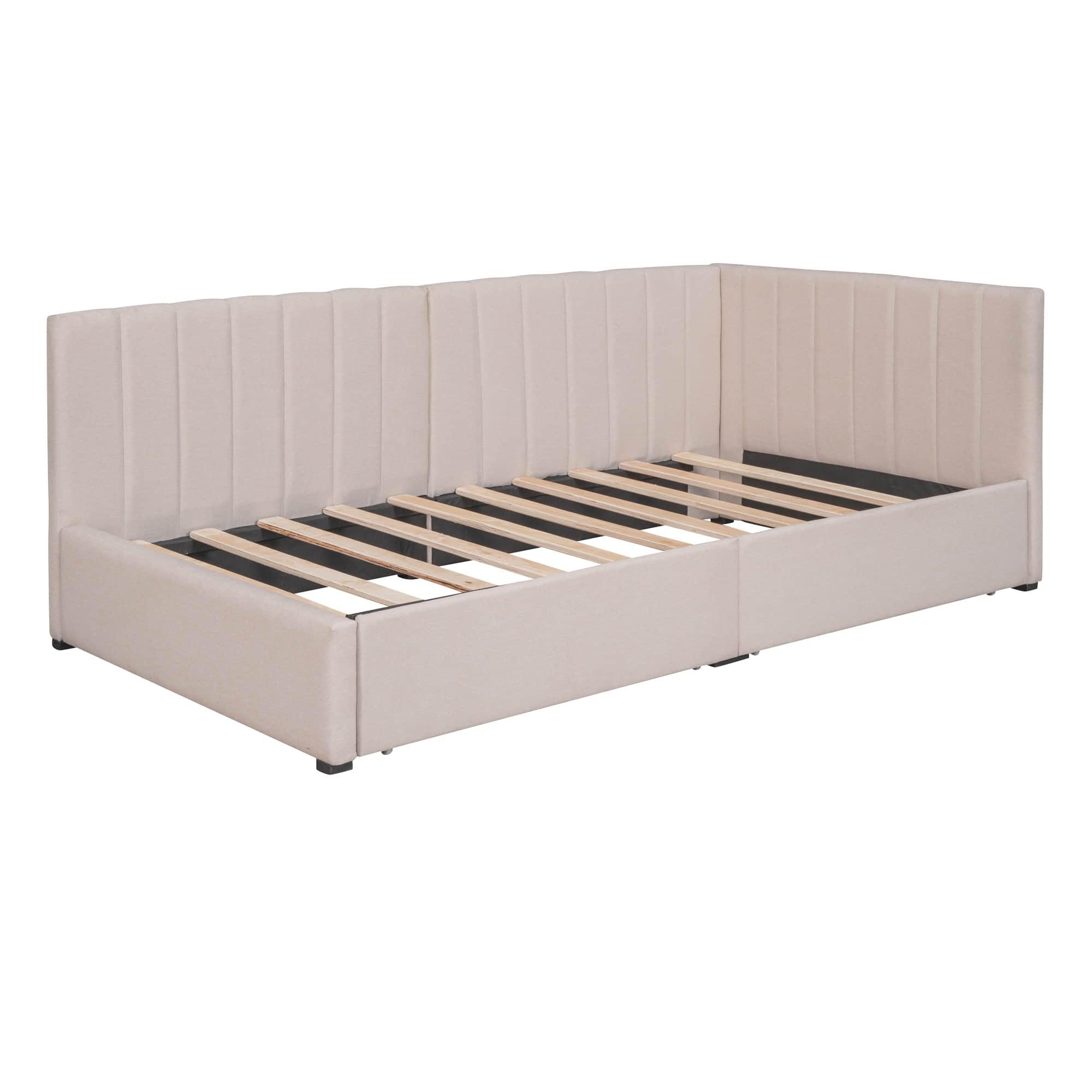 Twin Linen Upholstered Daybed with Storage - [Drawers]