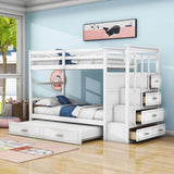 Twin Over Twin Bunk Beds with Stairs, Storage and Trundle - [Wooden, Drawers]