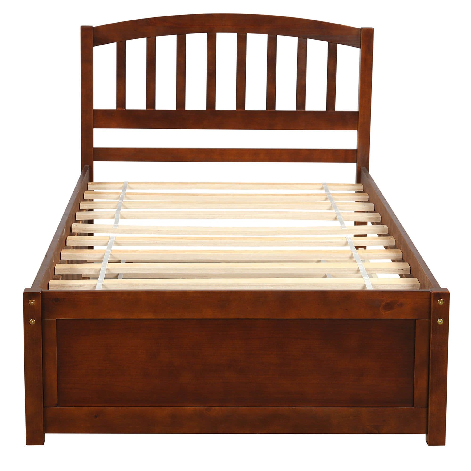 Wooden Twin Platform Bed with Trundle and Headboard