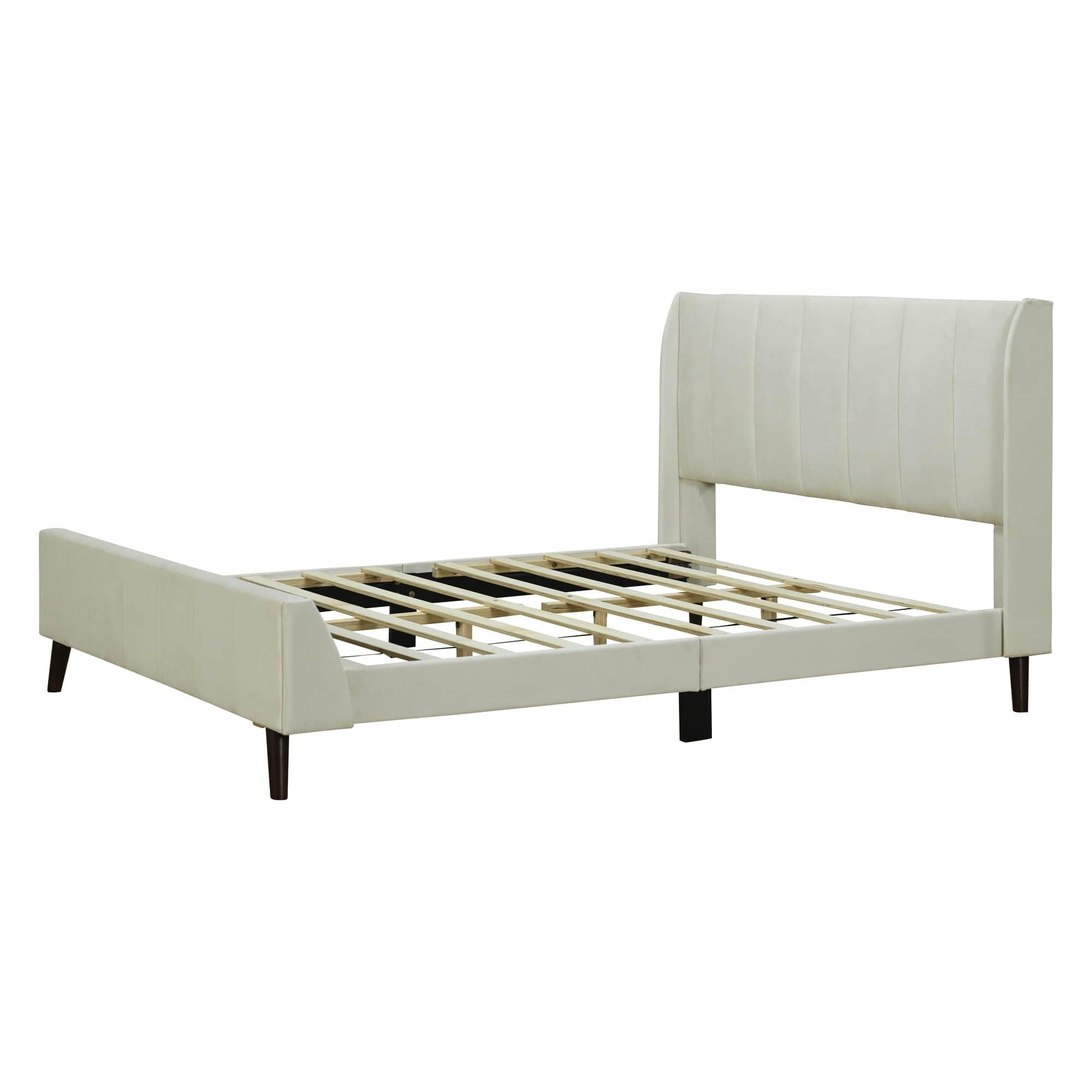 Modern Velvet Upholstered Queen Bed Frame with Wingback Headboard