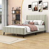 Modern Velvet Upholstered Full Size Bed Frame with Wingback Headboard