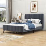 Modern Velvet Upholstered Full Size Bed Frame with Wingback Headboard