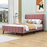 Modern Velvet Upholstered Full Size Bed Frame with Wingback Headboard