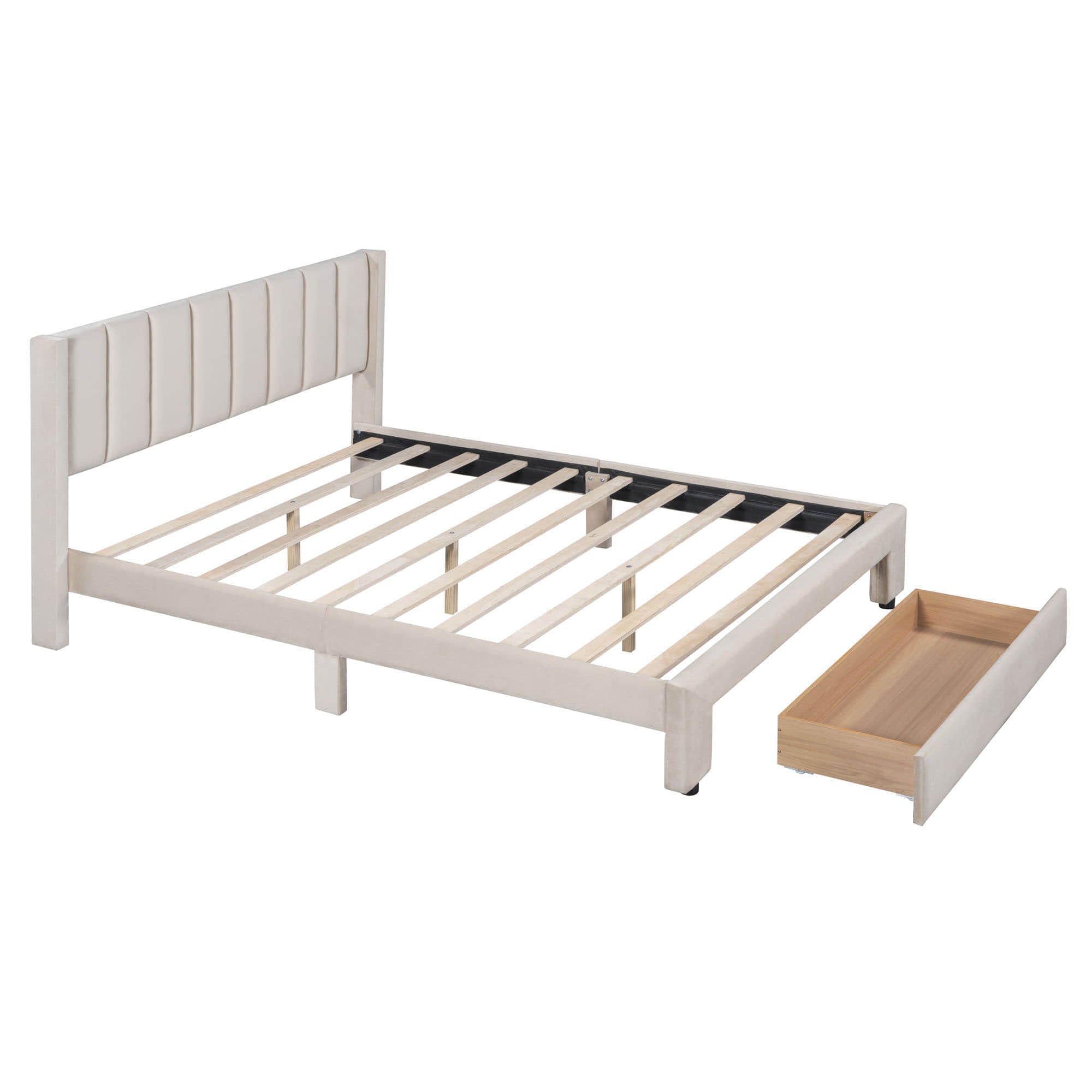 Velvet Full Size Upholstered Platform Bed Frame with Headboard and Storage