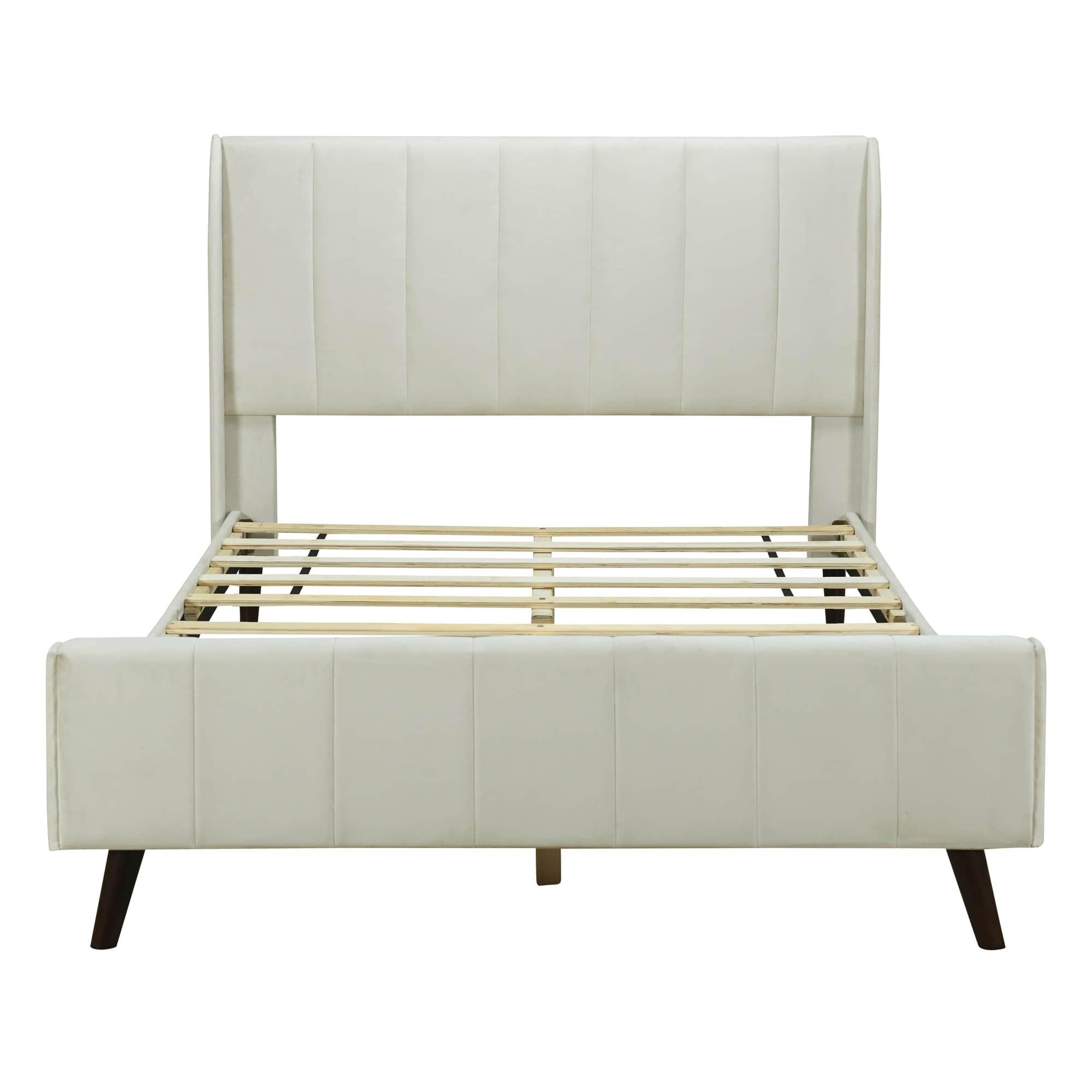 Modern Velvet Upholstered Full Size Bed Frame with Wingback Headboard